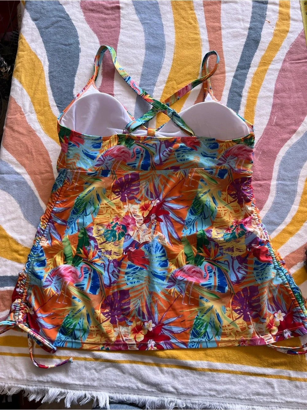 woman’s Orange Tropical Floral One-Piece Swim Top - Unbranded